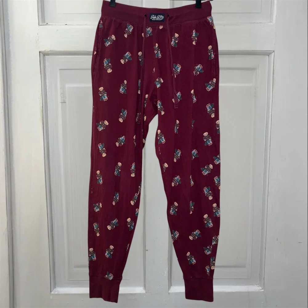 Polo Ralph Lauren Polo‎ Bear Pajama Sleep Pants Joggers Sz Small Burgundy Maroon